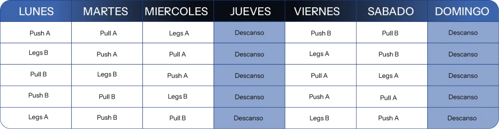Rutina PPL con descansos fijos
