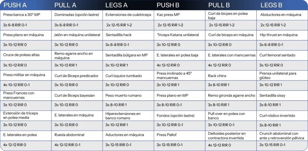 Rutina de ejercicios push pull leg