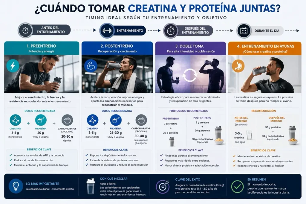 Cuándo es mejor tomar creatina y proteína juntas
