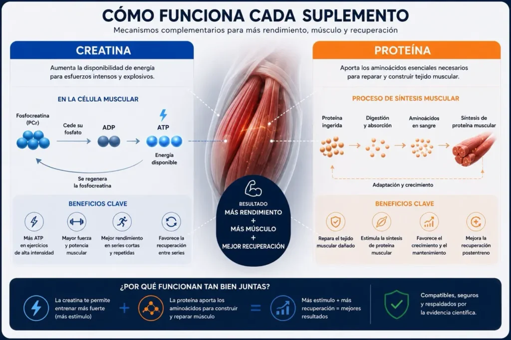 beneficios tiene mezclar creatina y proteína