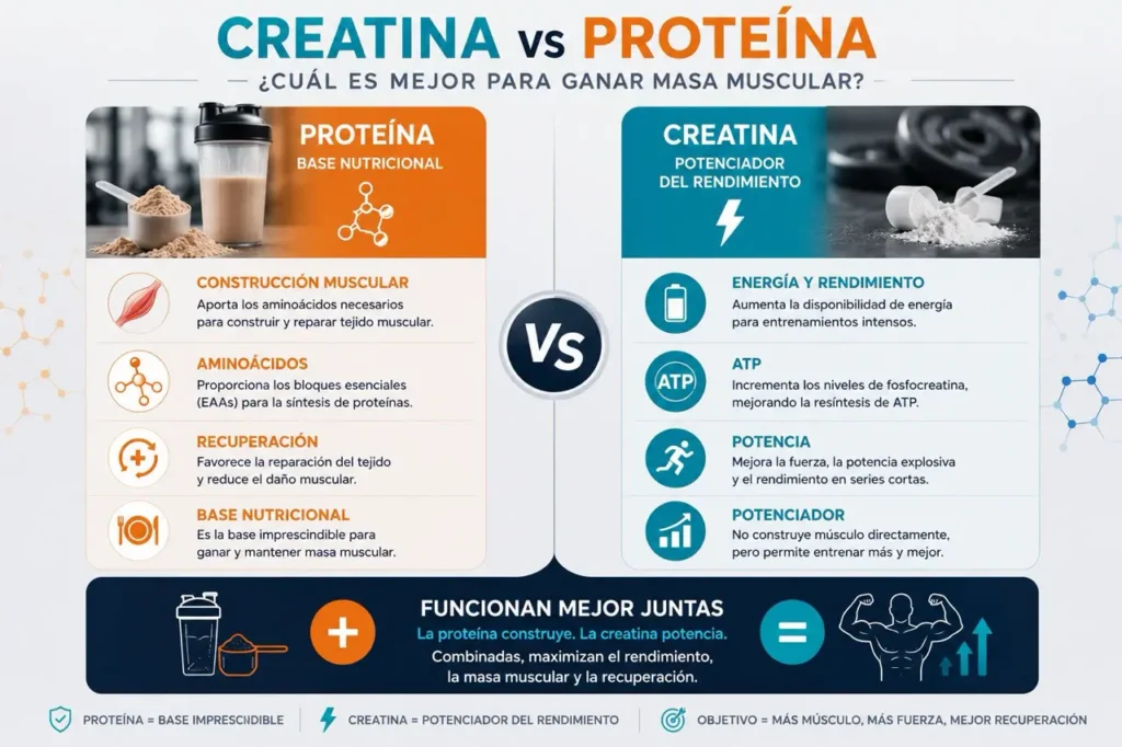 creatina y proteina cuál es mejor para ganar masa muscular