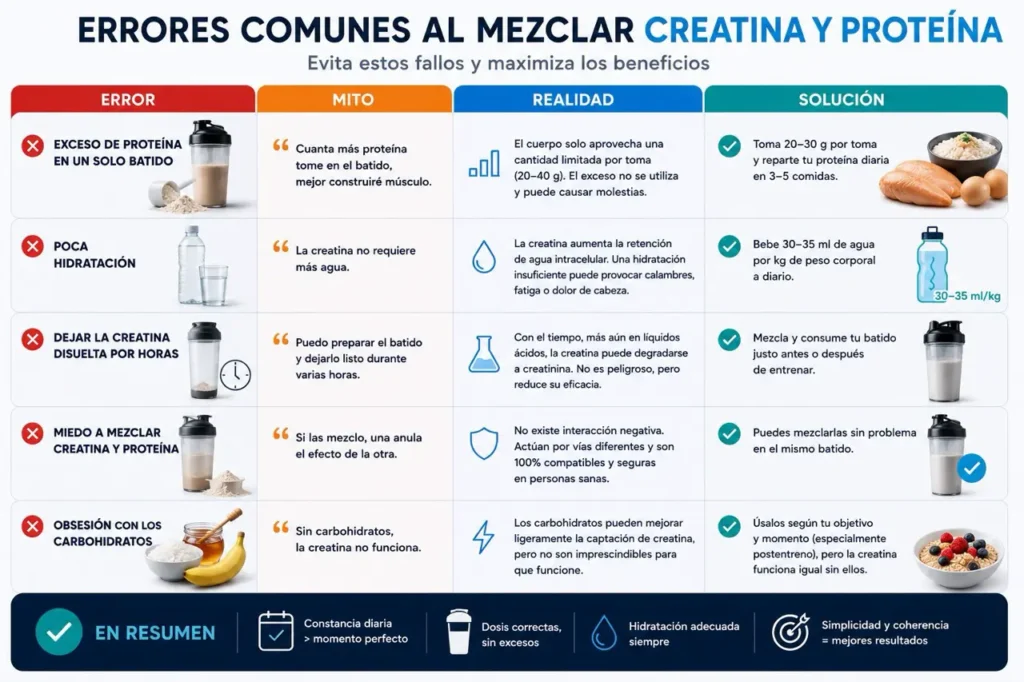 errores al mezclar creatina y proteína