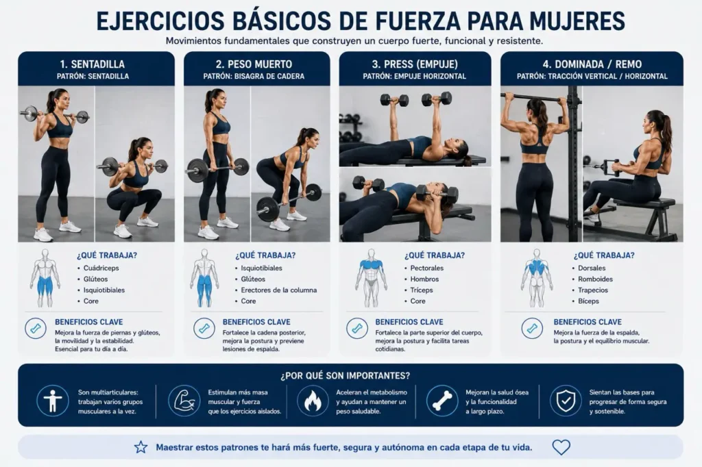 ejercicios básicos entrenamiento fuerza mujeres
