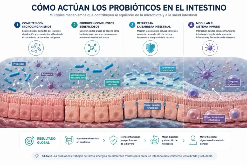Cómo actúan los probióticos en el intestino