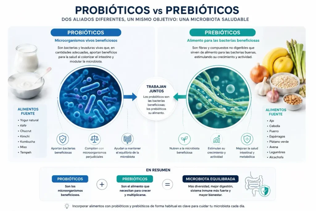 Diferencia entre probióticos y prebióticos