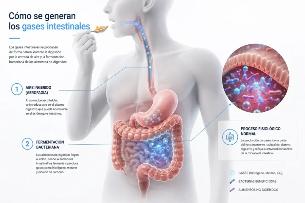 cómo se generan los gases en el intestino
