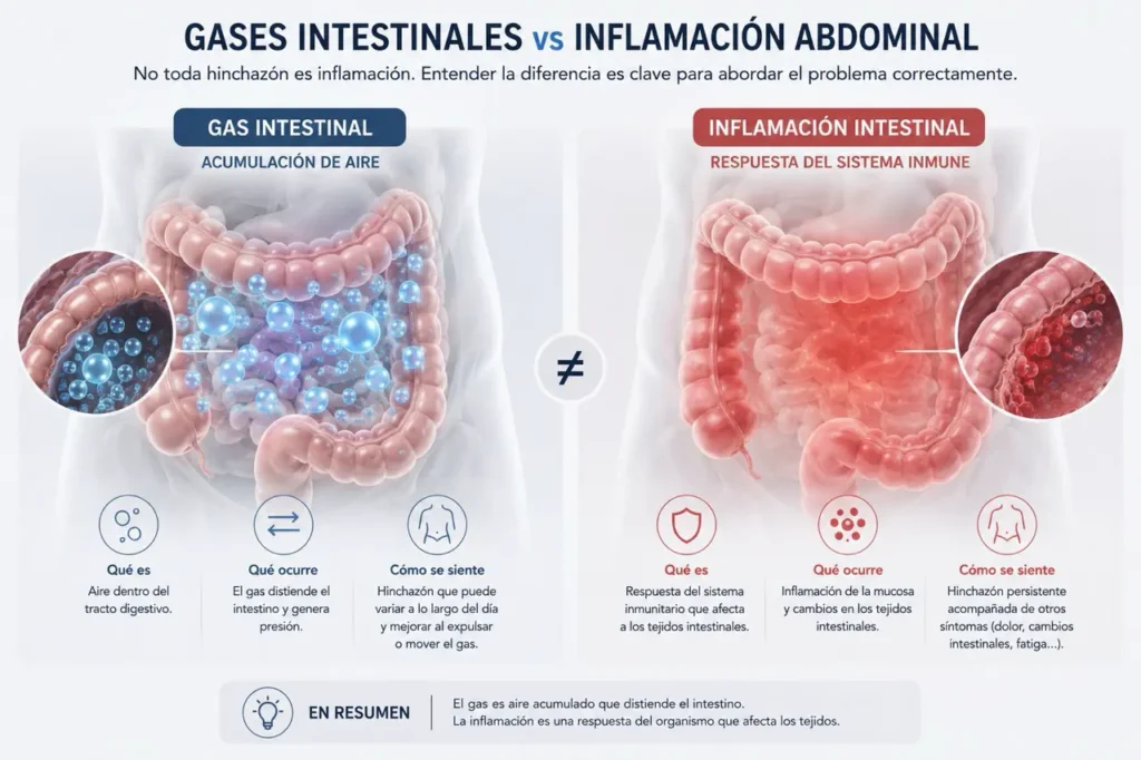 gases intestinales vs hinchazón abdominal
