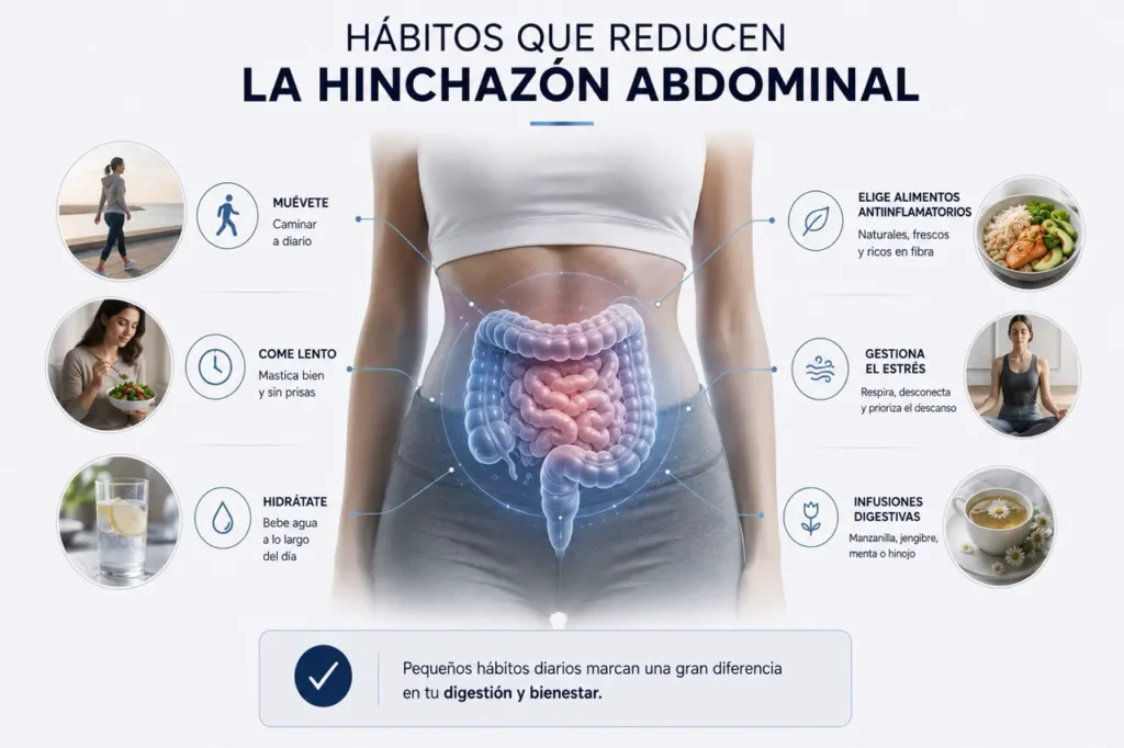 hábitos que reducen hinchazón abdominal