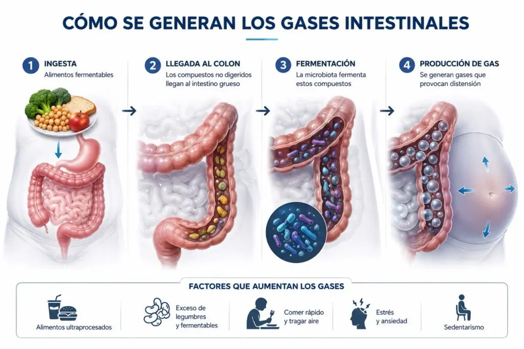 hinchazón abdominal gases intestinales