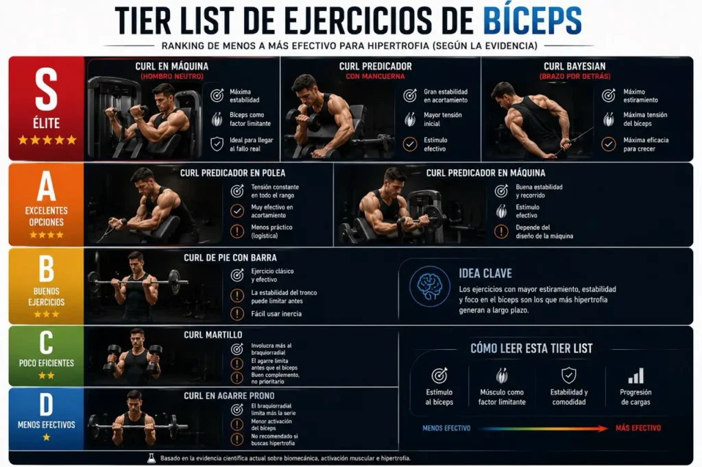 tier list ejercicios de bíceps