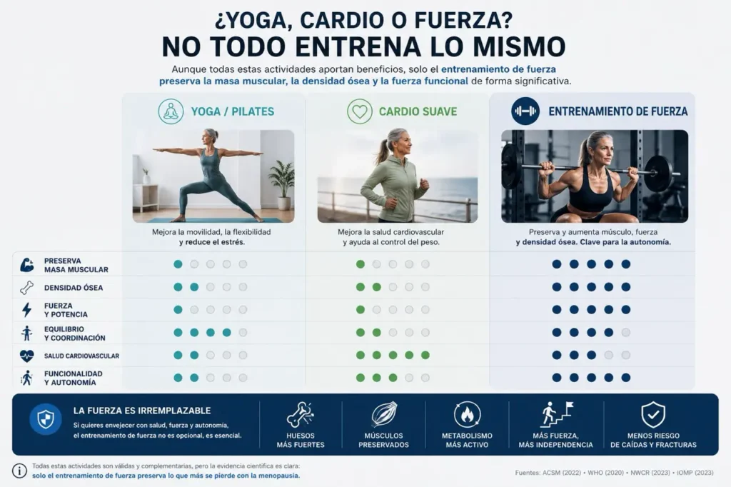 yoga o pilates entrenamiento de fuerza mujer