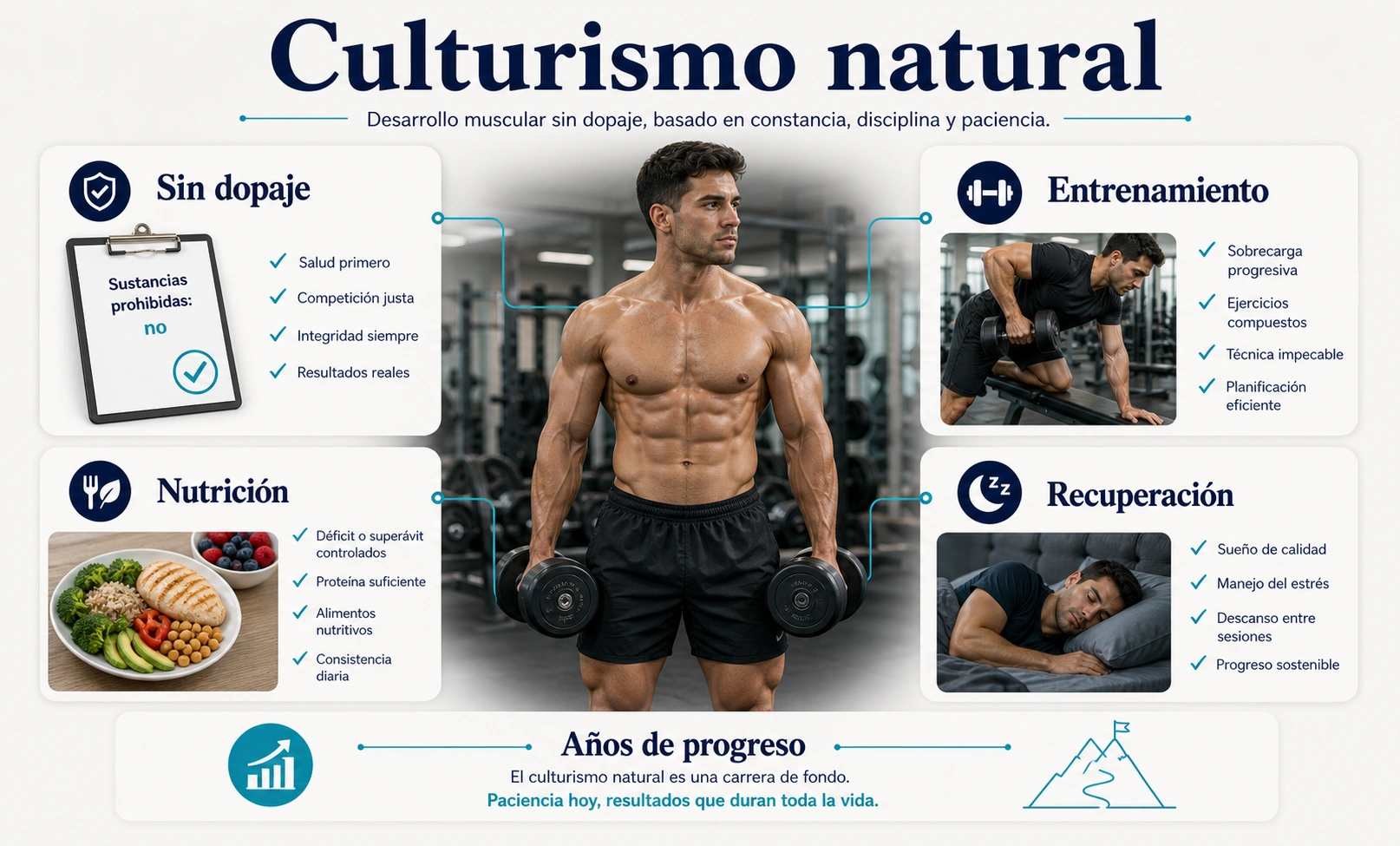Culturismo natural sin dopaje con entrenamiento nutricion recuperacion y anos de progreso
