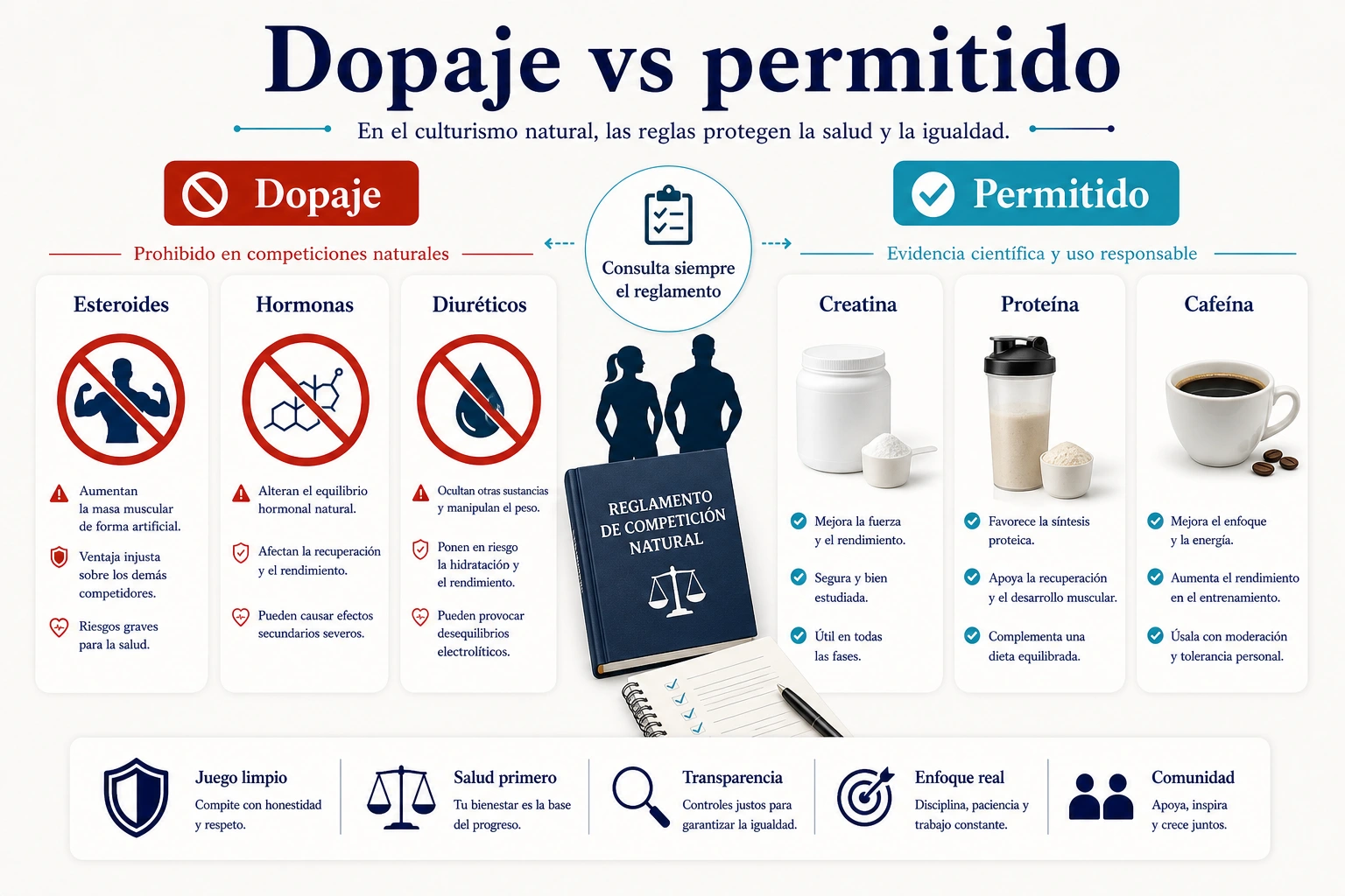 Dopaje frente a permitido en culturismo natural con esteroides hormonas diureticos creatina proteina y cafeina