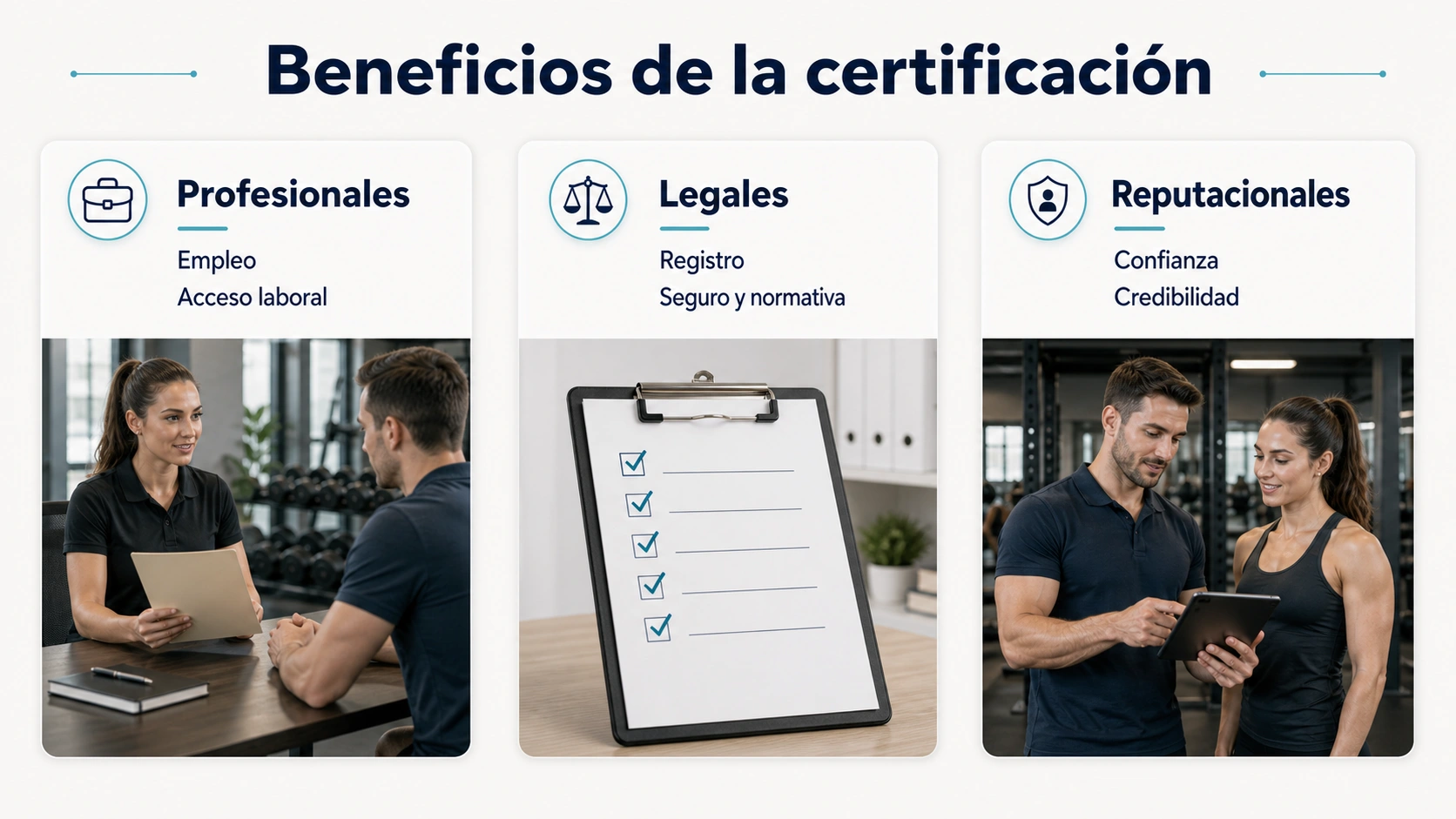 Beneficios de la certificacion de entrenador personal profesionales legales y reputacionales con empleo registro y confianza