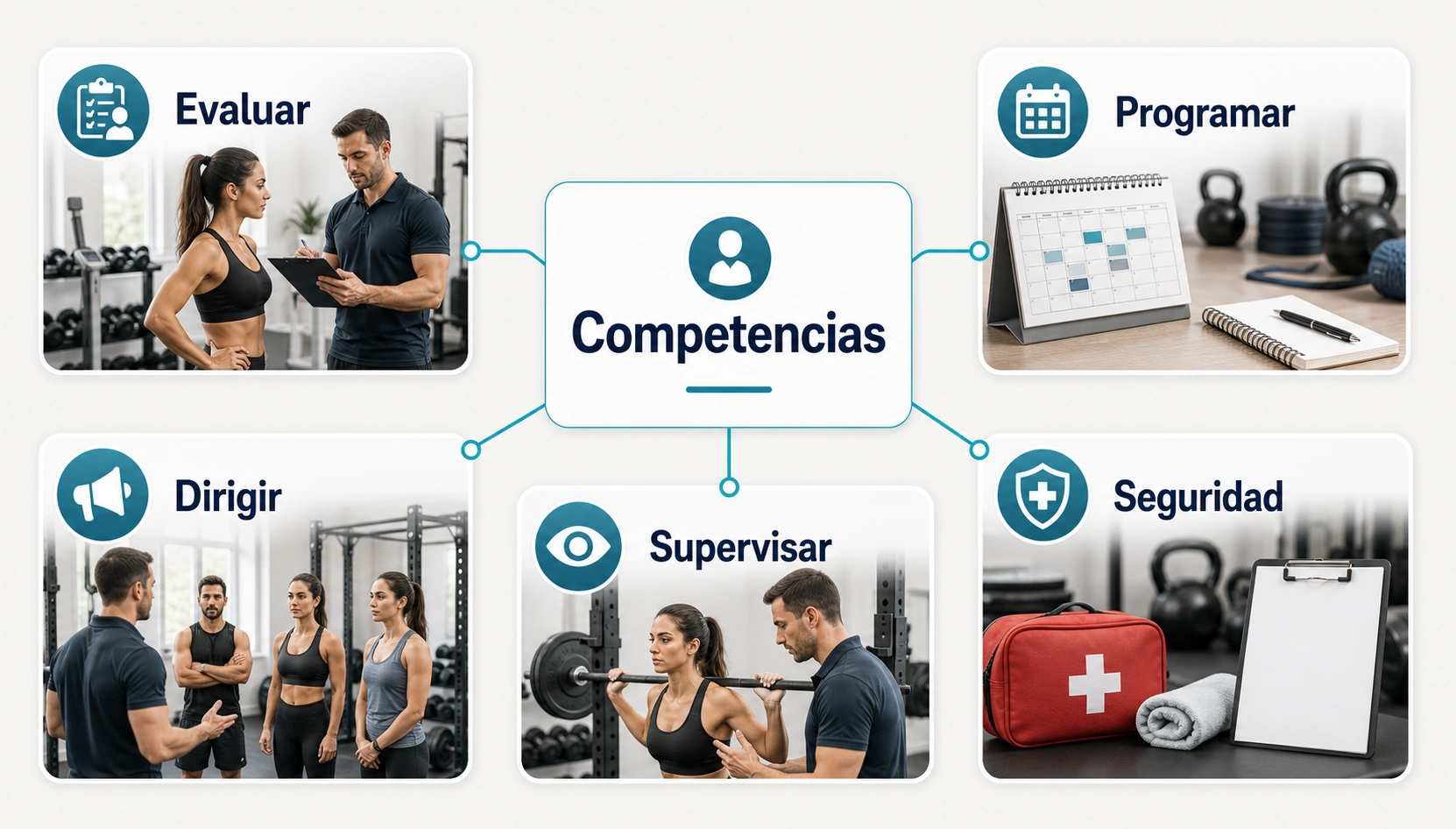 Competencias del certificado AFDA0210 para evaluar programar dirigir supervisar y garantizar seguridad en acondicionamiento fisico