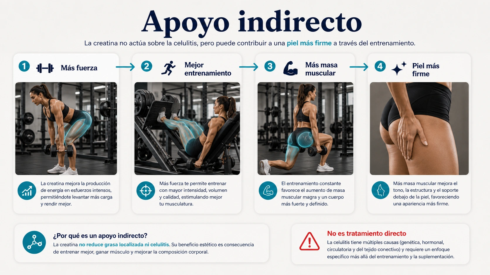 Creatina como apoyo indirecto con mas fuerza mejor entrenamiento mas masa muscular y piel mas firme