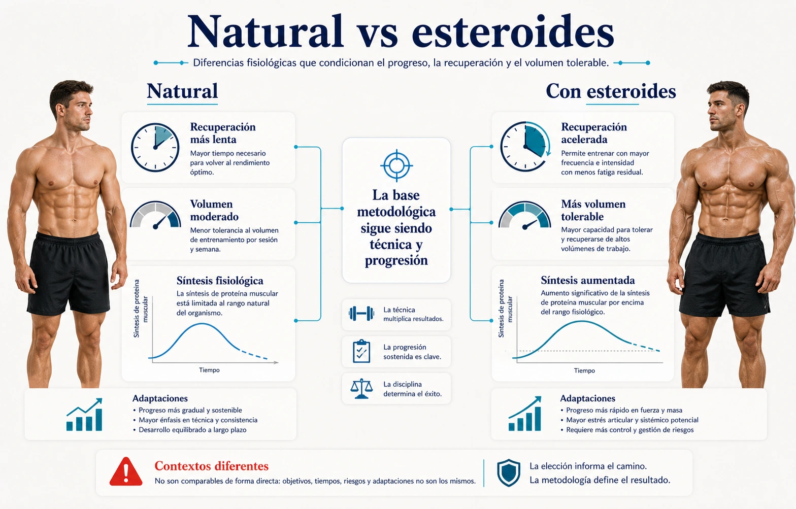 Comparativa entre culturismo natural y con esteroides con recuperacion volumen tolerable y sintesis proteica