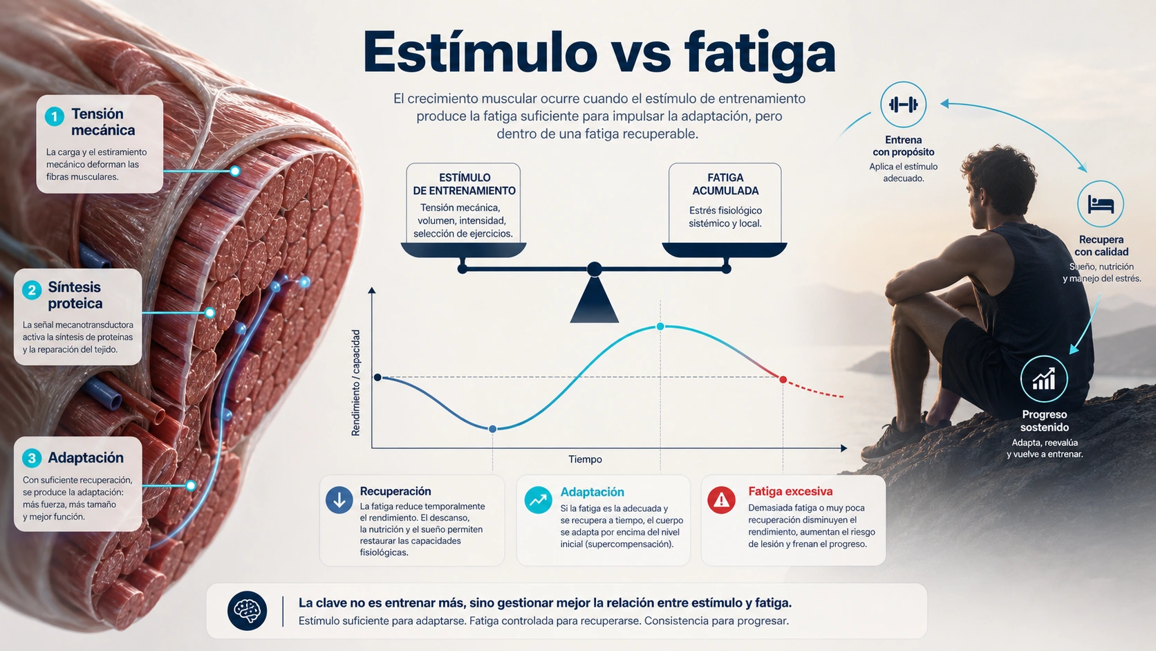 Estimulo frente a fatiga en hipertrofia con tension mecanica sintesis proteica recuperacion adaptacion y fatiga excesiva