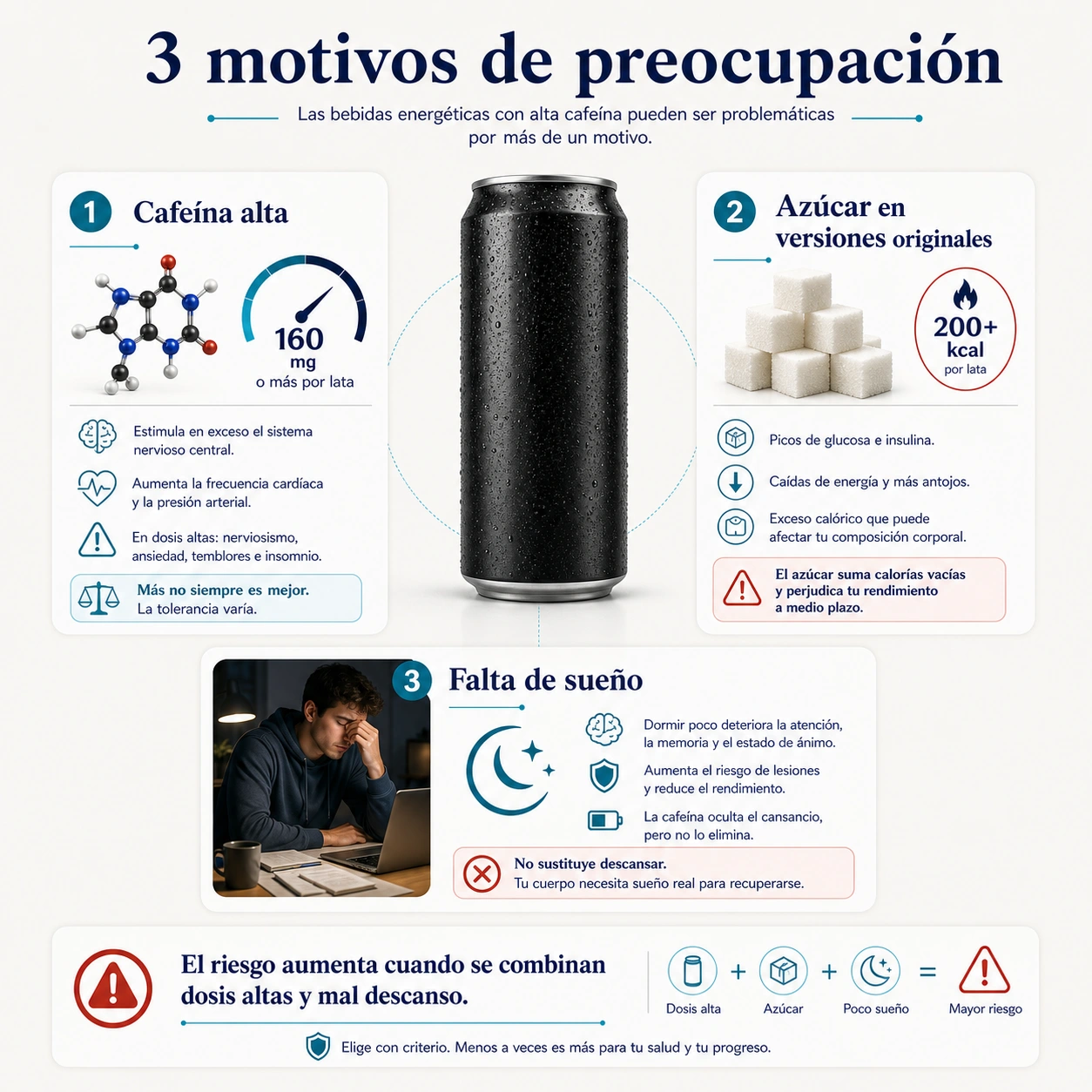 Tres motivos de preocupacion de Monster cafeina alta azucar y falta de sueno