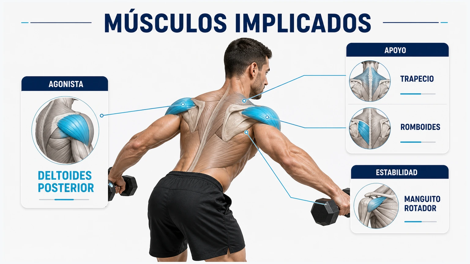 Anatomía funcional de pájaros con mancuernas con deltoides posterior trapecio romboides y manguito rotador