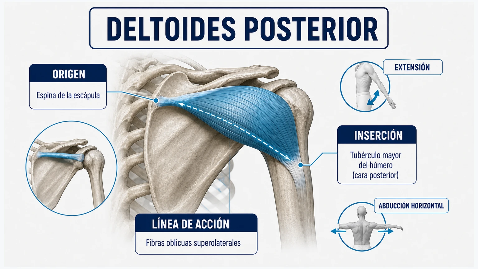 Diagrama anatómico del origen inserción y funciones del deltoides posterior