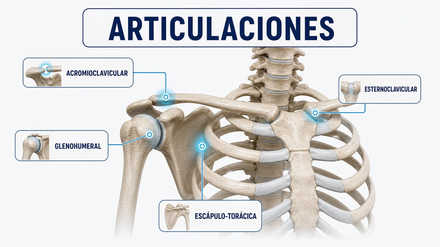 Mapa de articulaciones del hombro con glenohumeral escápulo torácica acromioclavicular y esternoclavicular