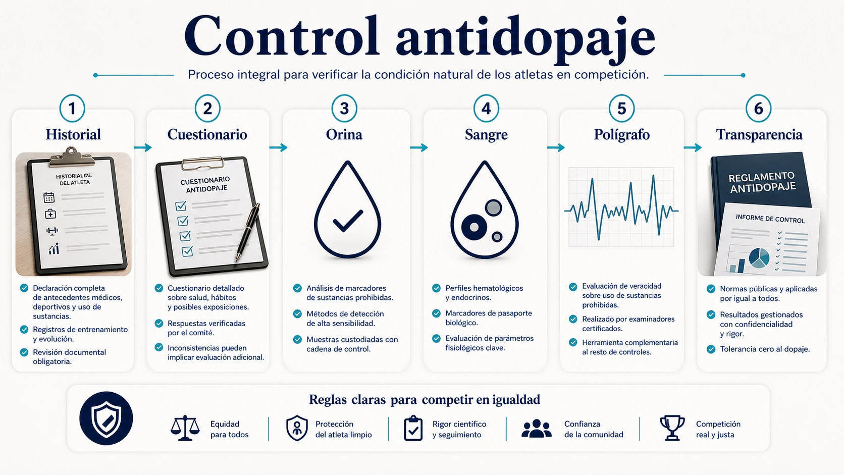 Control antidopaje en culturismo natural con historial cuestionario orina sangre poligrafo y transparencia