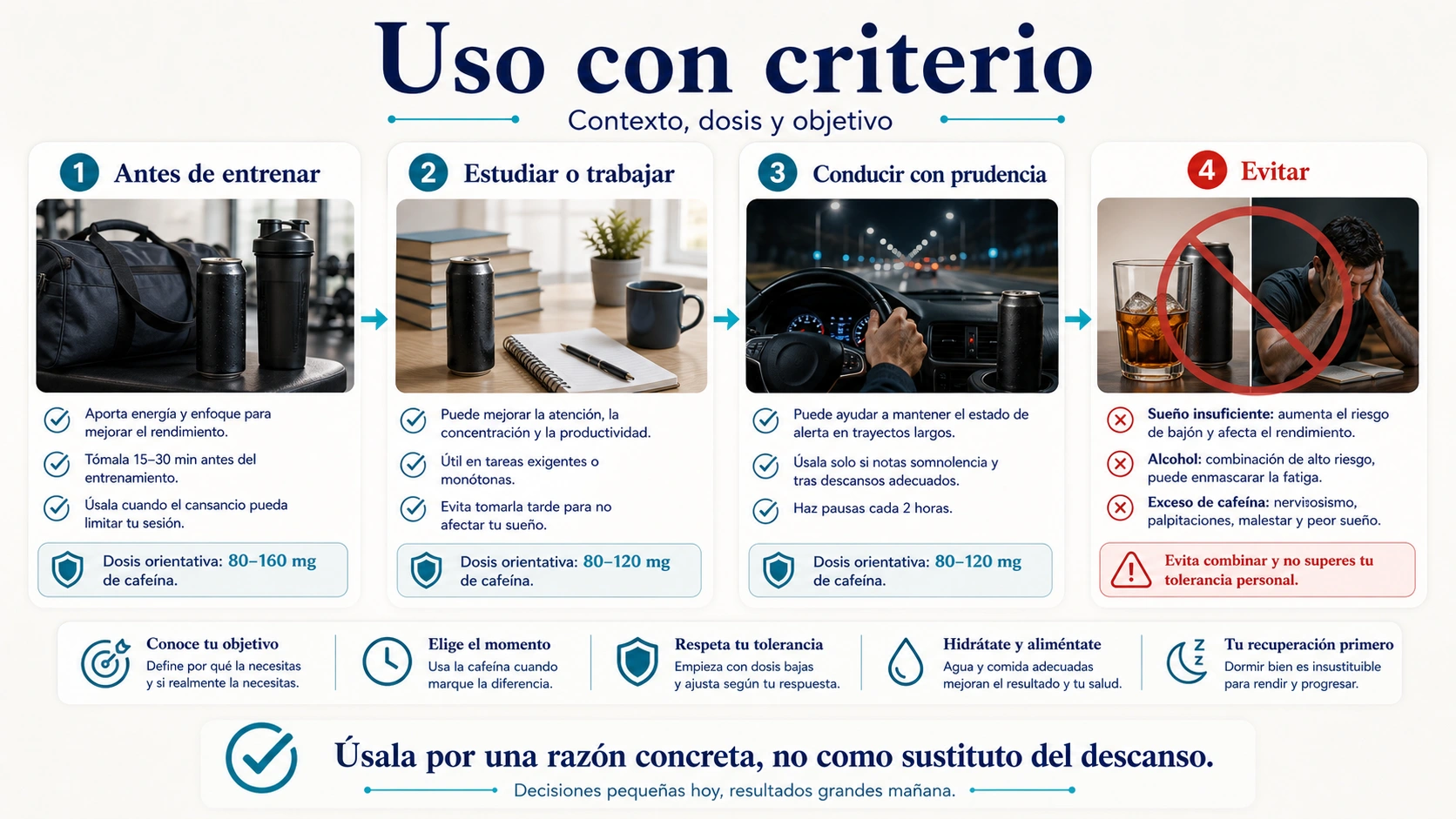 Uso con criterio de Monster antes de entrenar estudiar o conducir y situaciones en las que conviene evitarla