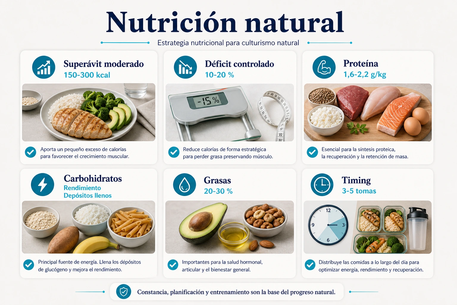 Nutricion de culturismo natural con superavit moderado deficit controlado proteina carbohidratos grasas y timing