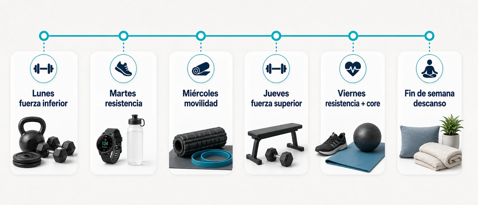 Plan semanal de entrenamiento concurrente con fuerza inferior resistencia movilidad fuerza superior resistencia y core y descanso