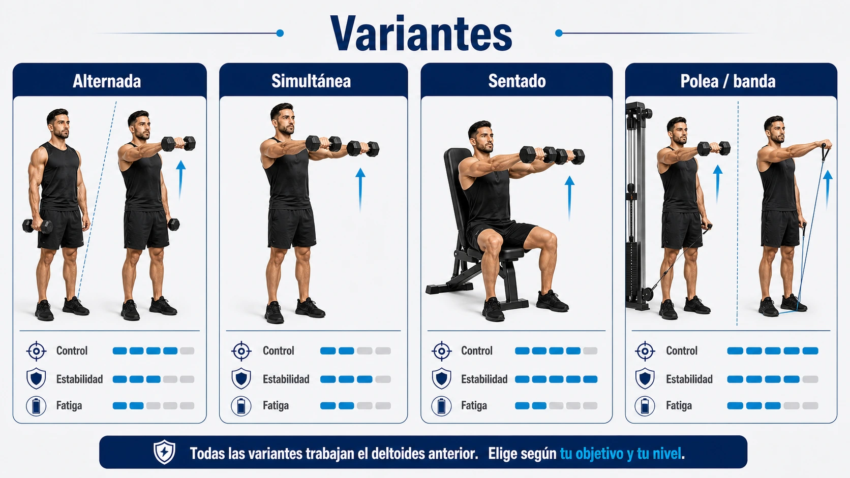 Infografía de variantes de elevaciones frontales sin duplicar simultánea y de pie