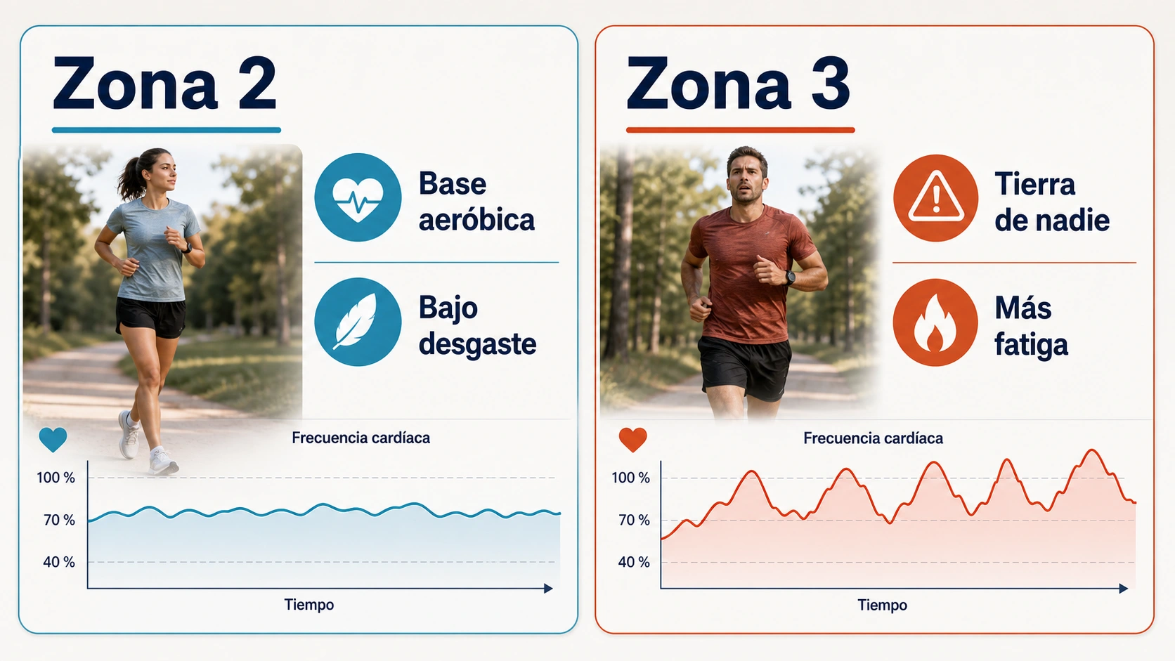 Comparativa entre zona dos como base aerobica de bajo desgaste y zona tres como tierra de nadie con mas fatiga