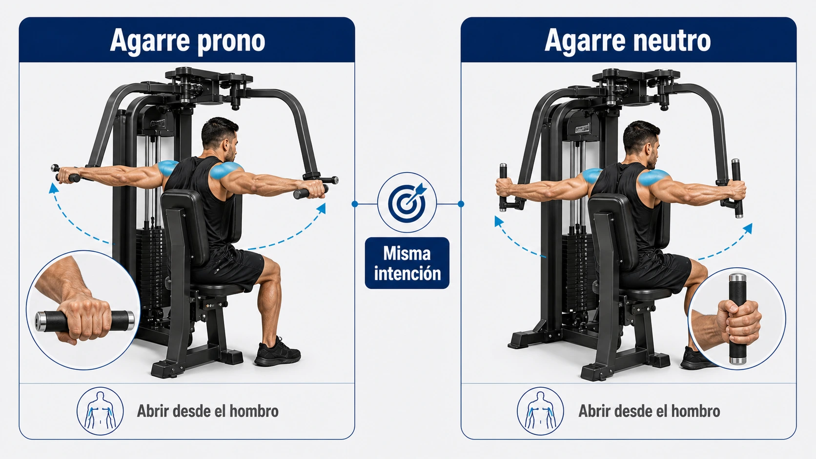 Comparativa de agarre prono y neutro en peck deck inverso