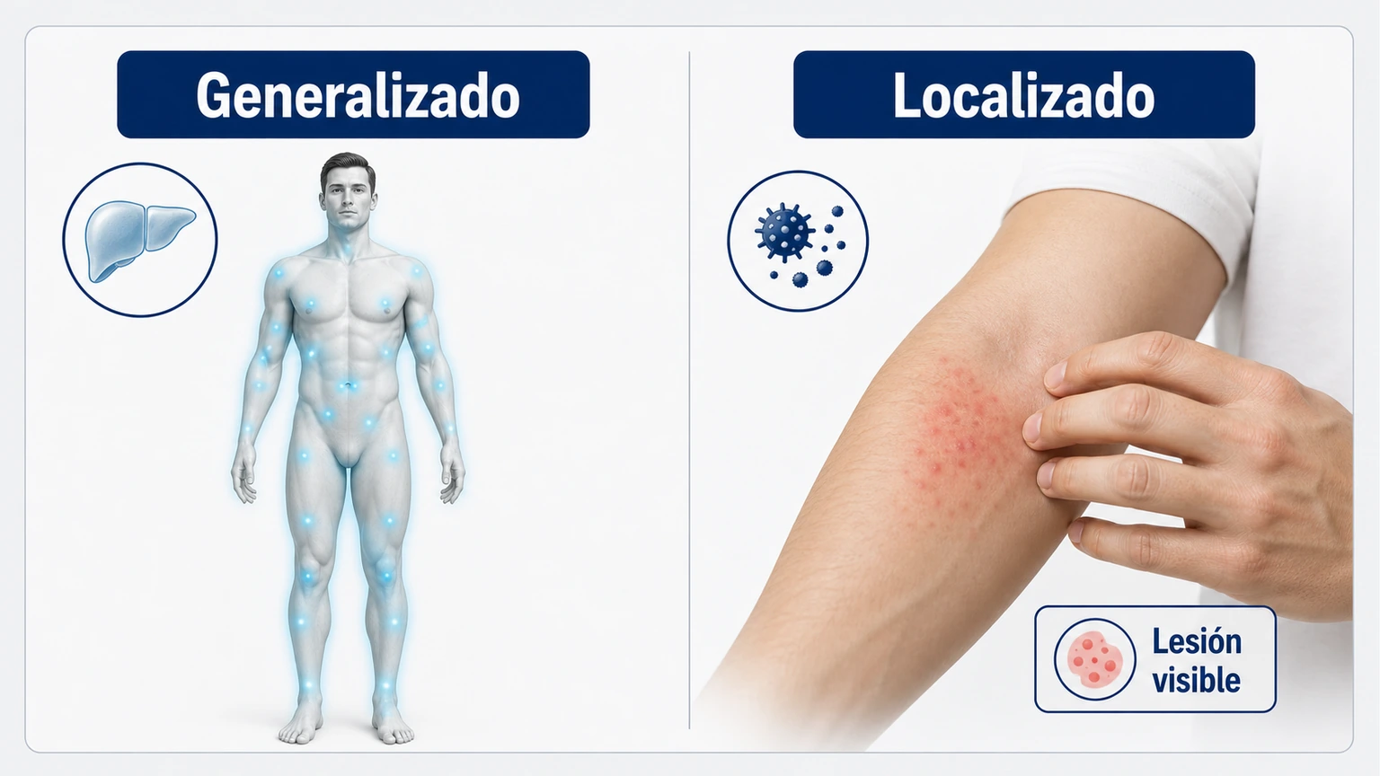 Comparativa entre prurito hepático generalizado y picor localizado por dermatitis o alergia