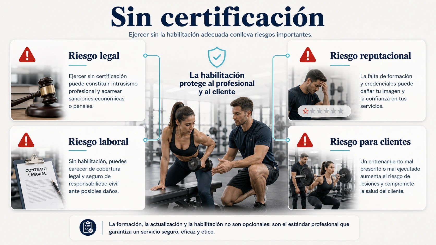 Riesgos de trabajar sin certificacion de entrenador personal riesgo legal laboral reputacional y para clientes
