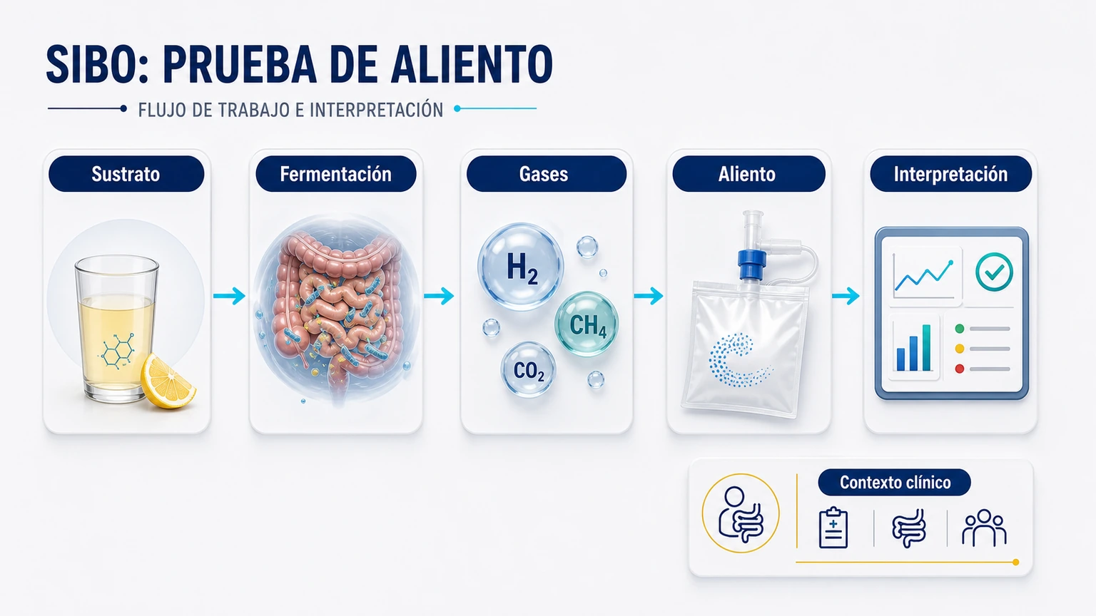 Diagrama del diagnóstico del SIBO mediante test de aliento e interpretación clínica