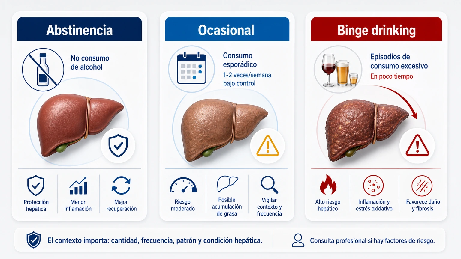 Comparativa de patrones de consumo de alcohol con abstinencia consumo ocasional y binge drinking