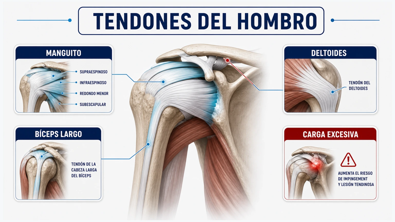 Mapa de tendones del hombro con manguito bíceps largo deltoides y carga excesiva