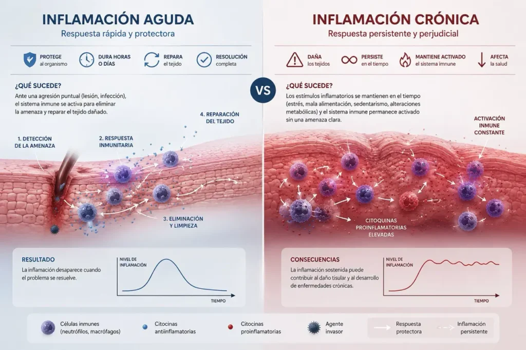 Diferencia entre inflamación aguda e inflamación crónica