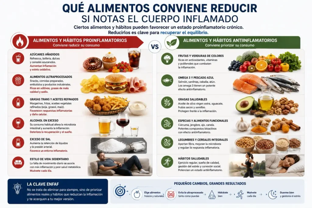 Qué alimentos conviene reducir si notas el cuerpo inflamado