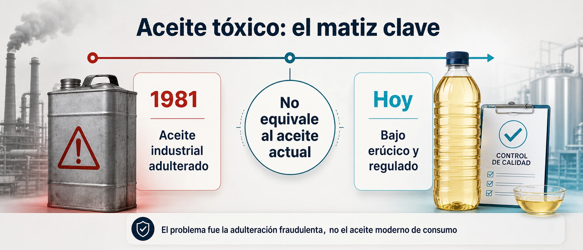 Infografía que diferencia el aceite tóxico de colza de 1981 del aceite de nabina actual regulado