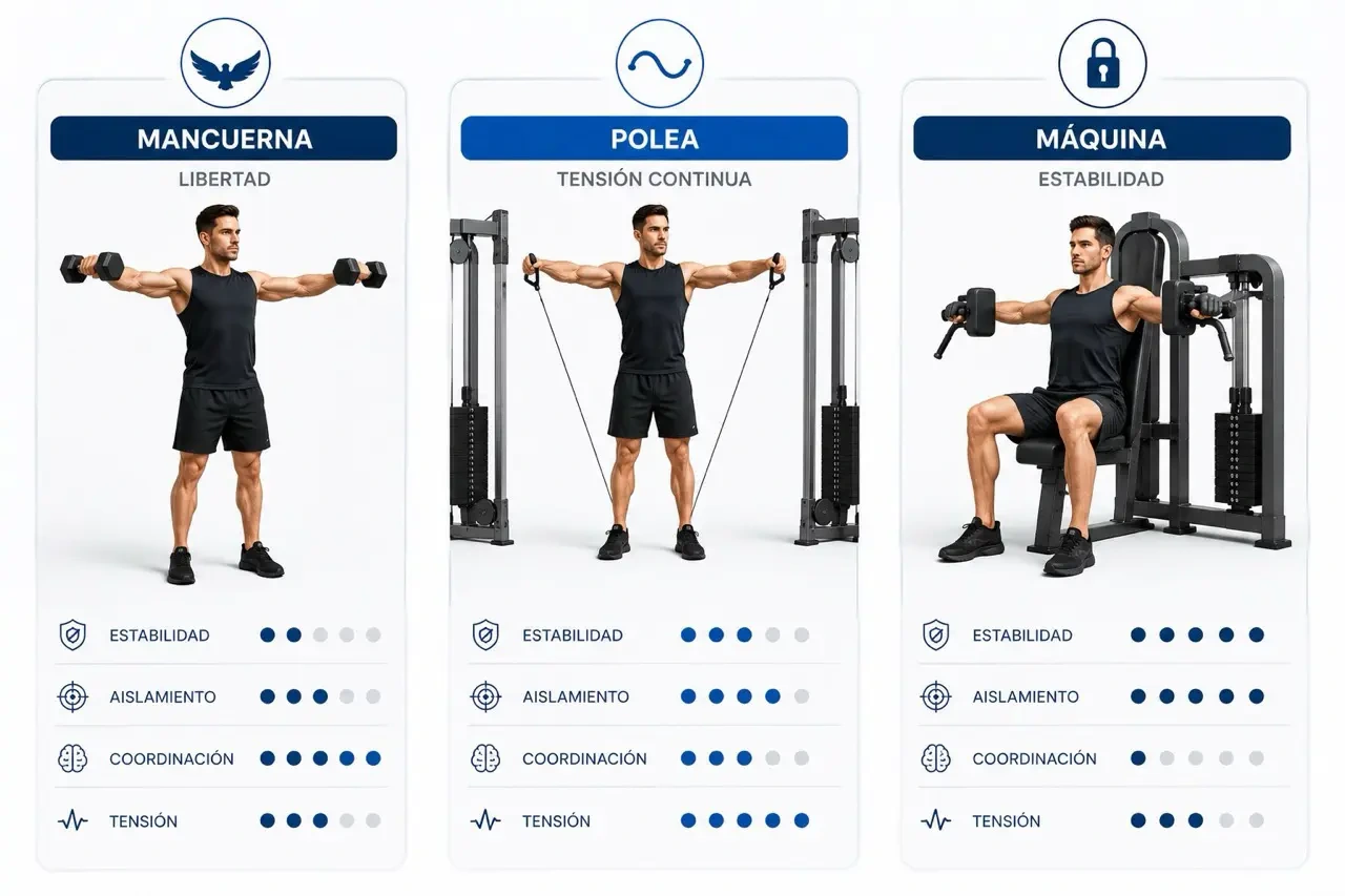 Imagen técnica sobre comparativa máquina mancuerna polea