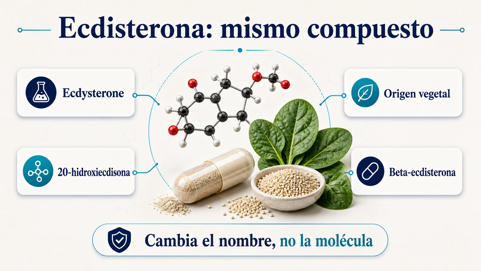 Infografía sobre ecdisterona ecdysterone beta ecdisterona y origen vegetal del suplemento