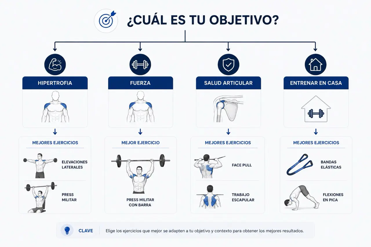 Árbol de decisión para elegir ejercicios de hombro según el objetivo