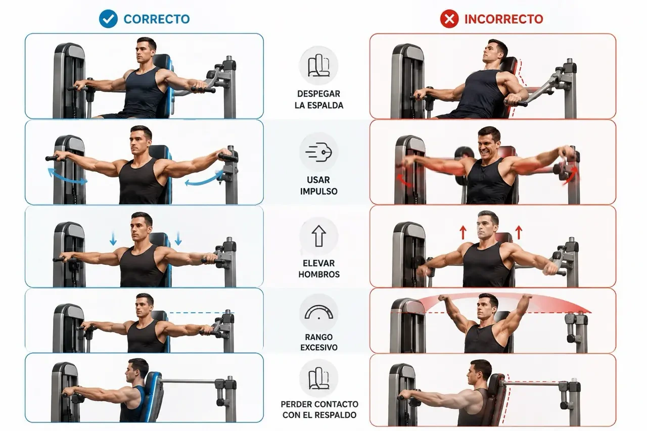 Imagen técnica sobre errores frecuentes elevaciones laterales máquina