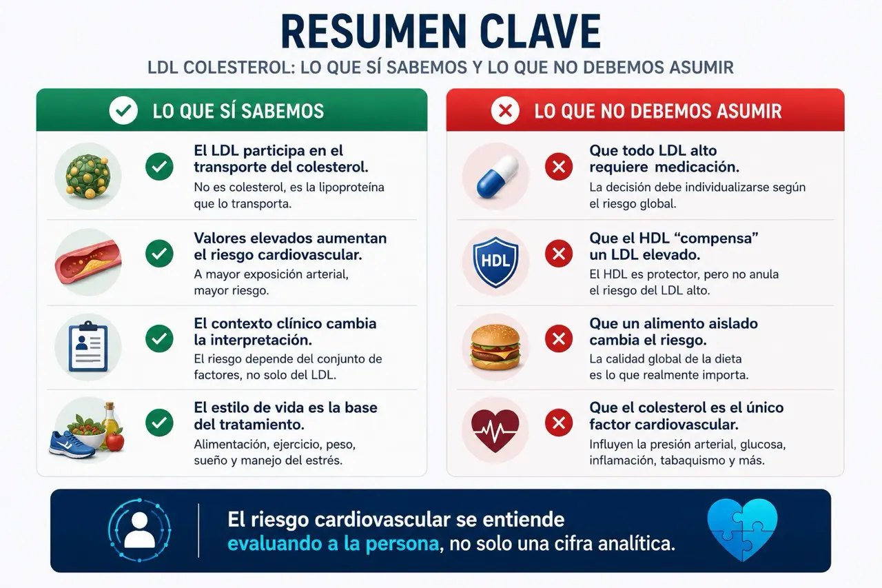 Comparativa editorial sobre lo que sabemos y lo que no debemos asumir del colesterol LDL, el riesgo cardiovascular y el contexto clinico
