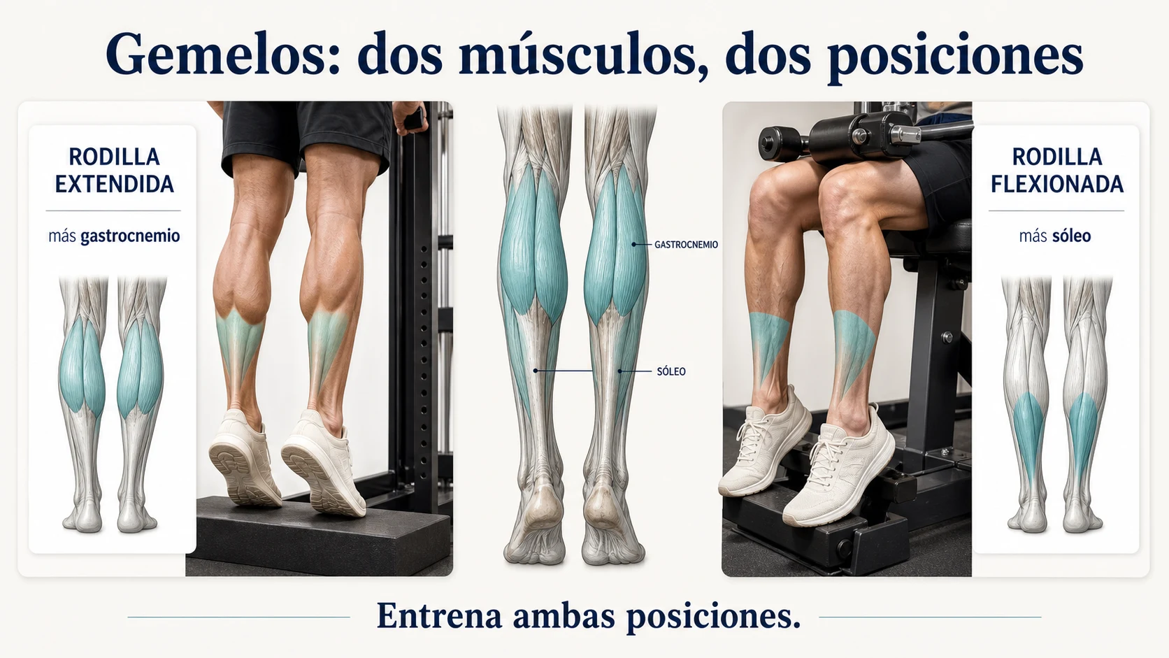 Anatomía funcional de gastrocnemio y sóleo según la posición de la rodilla