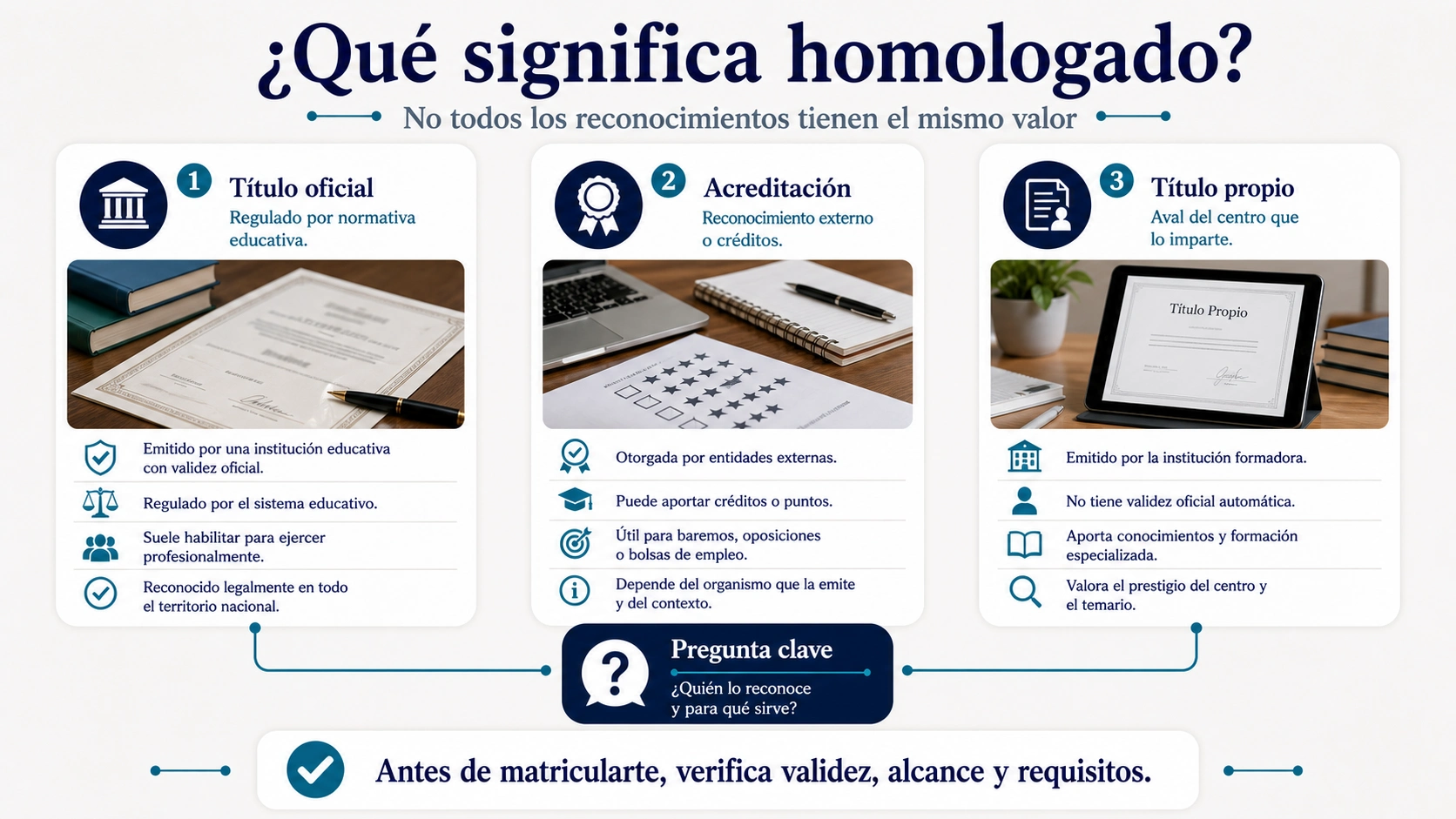 Infografía sobre qué significa homologado en un curso de nutrición deportiva con título oficial acreditación y título propio