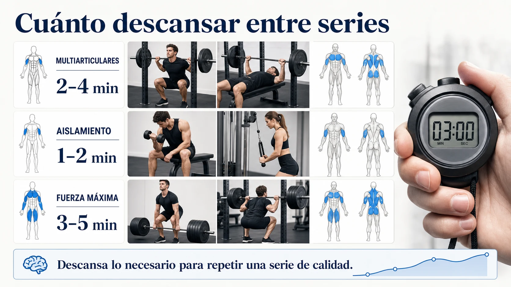 Descanso entre series según ejercicio y objetivo