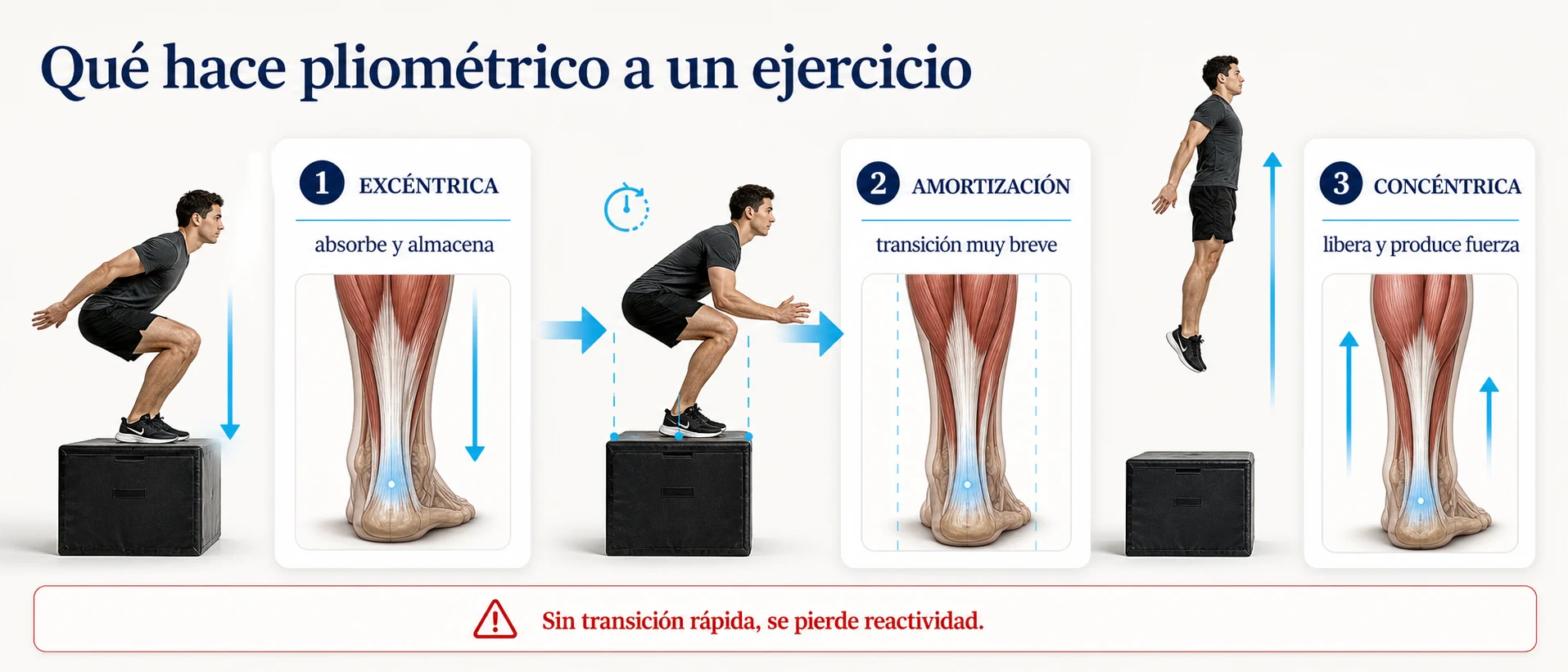 Fases excéntrica amortización y concéntrica del ciclo de estiramiento acortamiento